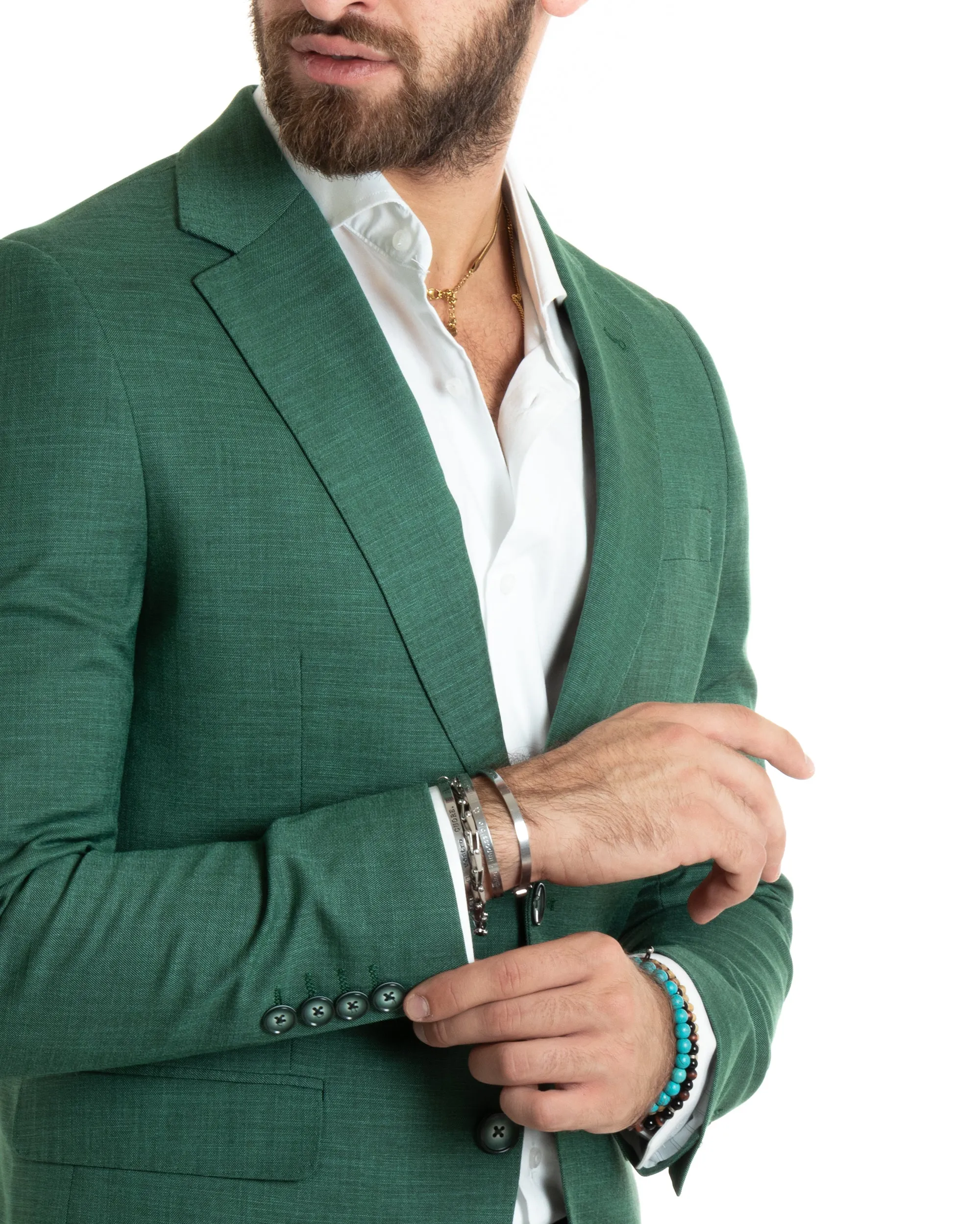 Abito Uomo Monopetto Vestito Completo Giacca Pantaloni Verde Elegante Casual GIOSAL-OU2427A