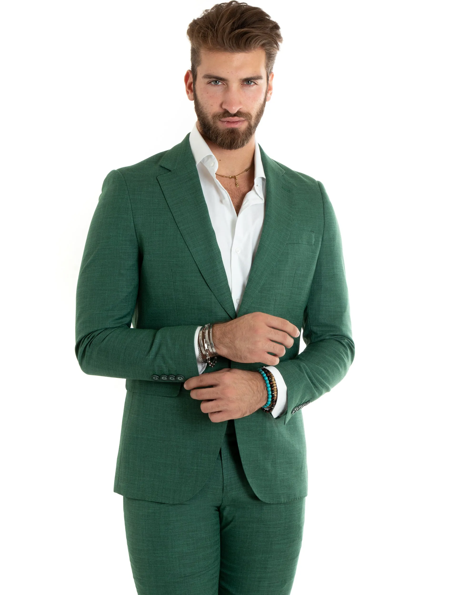 Abito Uomo Monopetto Vestito Completo Giacca Pantaloni Verde Elegante Casual GIOSAL-OU2427A