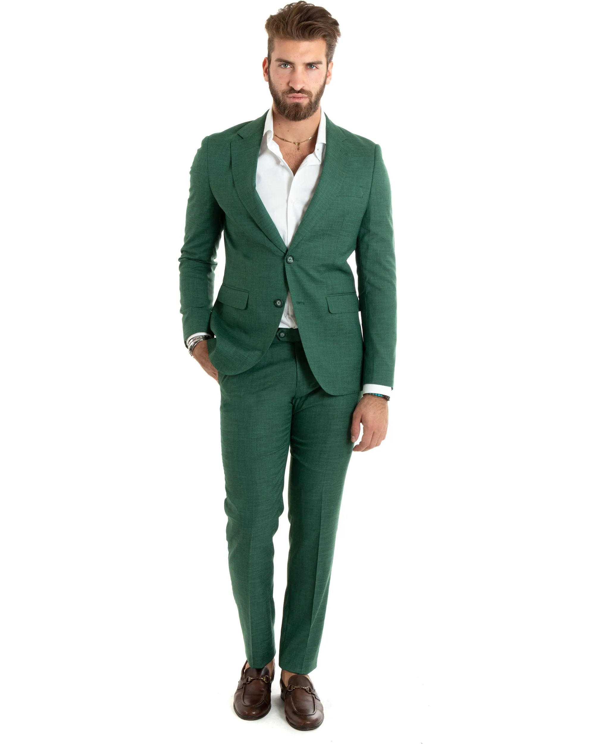 Abito Uomo Monopetto Vestito Completo Giacca Pantaloni Verde Elegante Casual GIOSAL-OU2427A