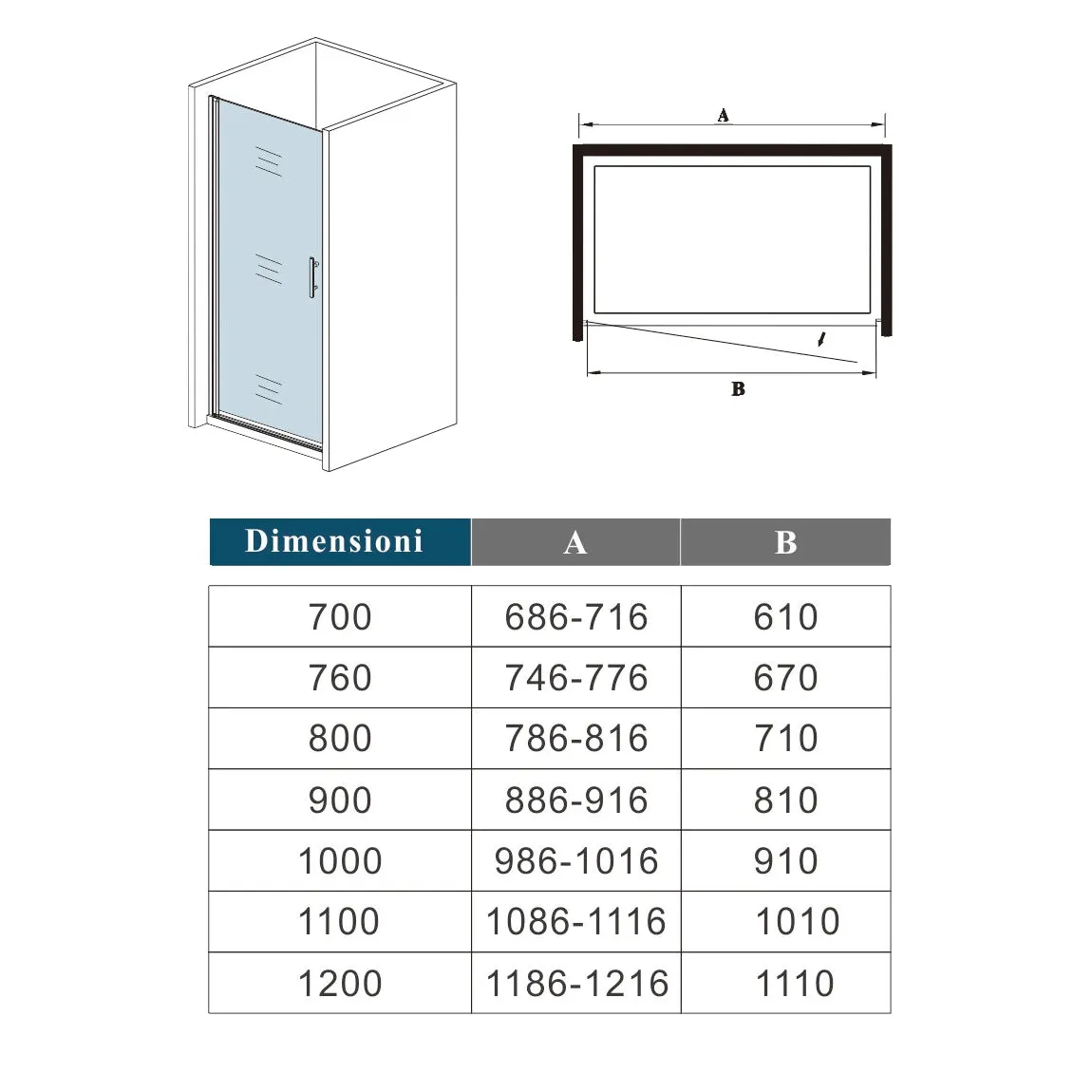 Aica 185 cm Box Doccia per Nicchia Porta Battente Vetro Temperato 5 mm Trasparente Profilo in Alluminio Processo di Elettroforesi