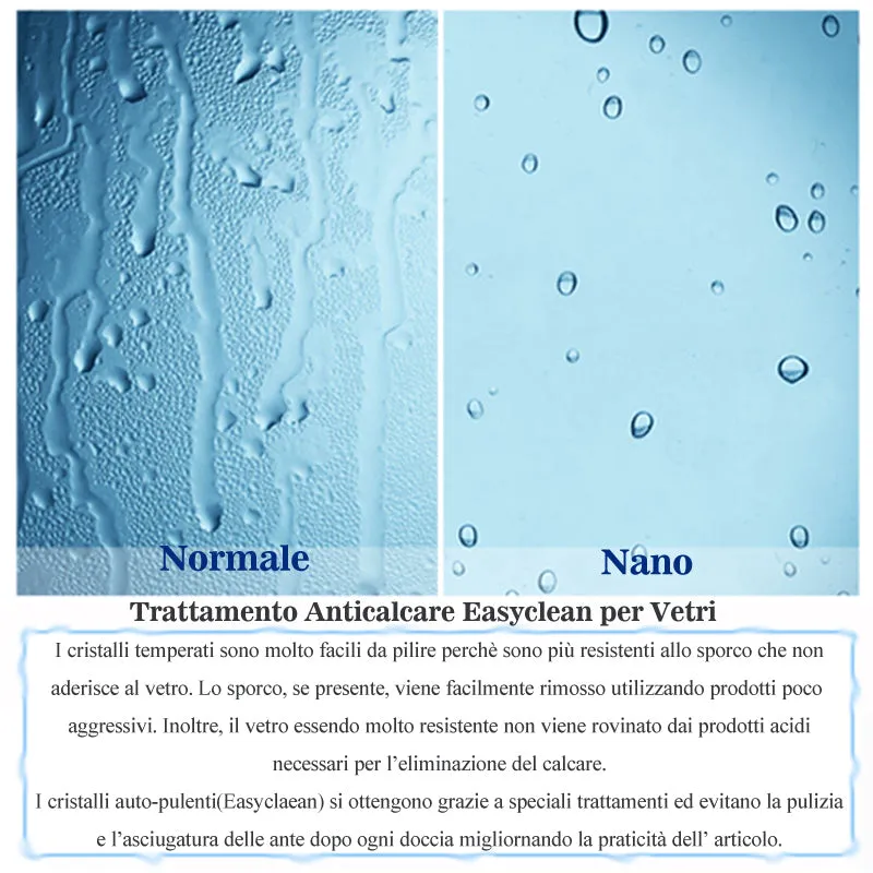 Aica 185 cm Porta Doccia Per Nicchia Apertura Battente Vetro 6 mm Temperato Trasparente Anticalcare Telaio Cromo Lucido