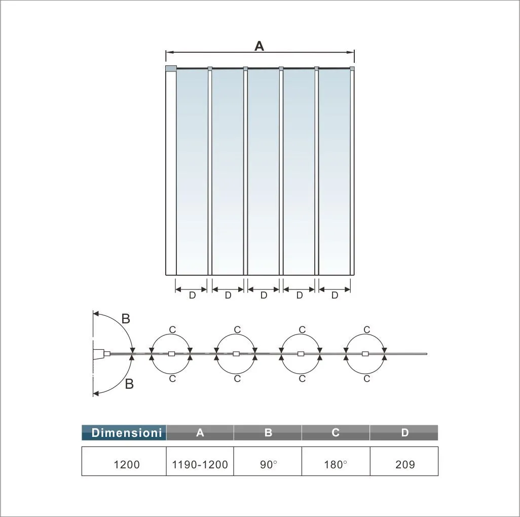 Aica Sopravasca 120x140 cm Parete Da Vasca Pieghevole A Libro 5 Antine Vetro Temperato Trasparente 4 mm Telaio In Processo Di Elettroforesi