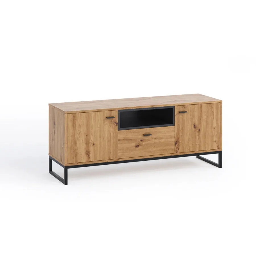 Camperis - Mobile porta tv industrial con ante e cassetto in legno cm 135x40x55h - vari colori