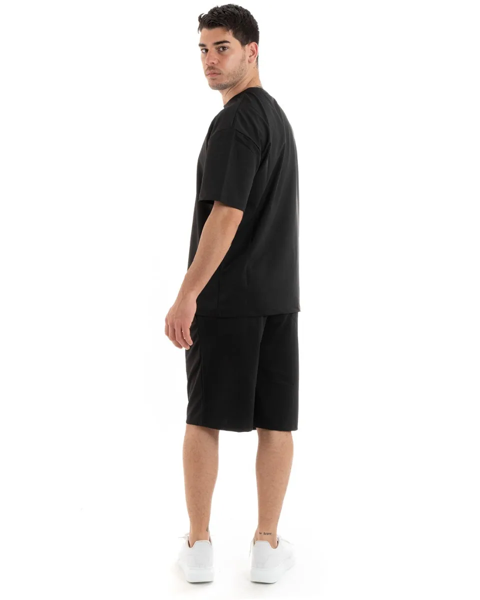 Completo Set Coordinato Uomo Completino Basic T-Shirt Bermuda Nero GIOSAL-OU2315A