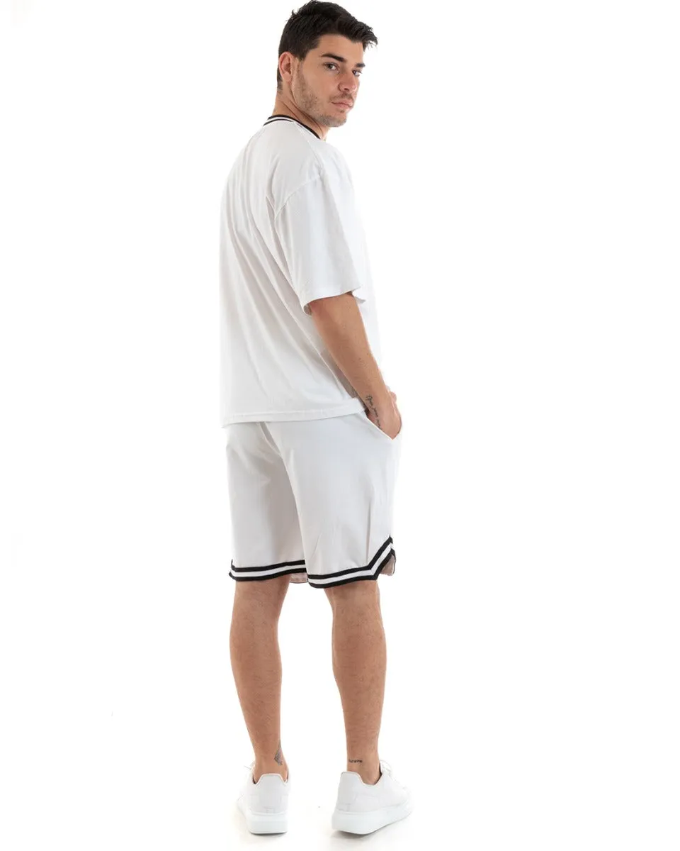 Completo Set Coordinato Uomo Cotone Viscosa T-Shirt Bermuda Outfit Bianco GIOSAL-OU2310A