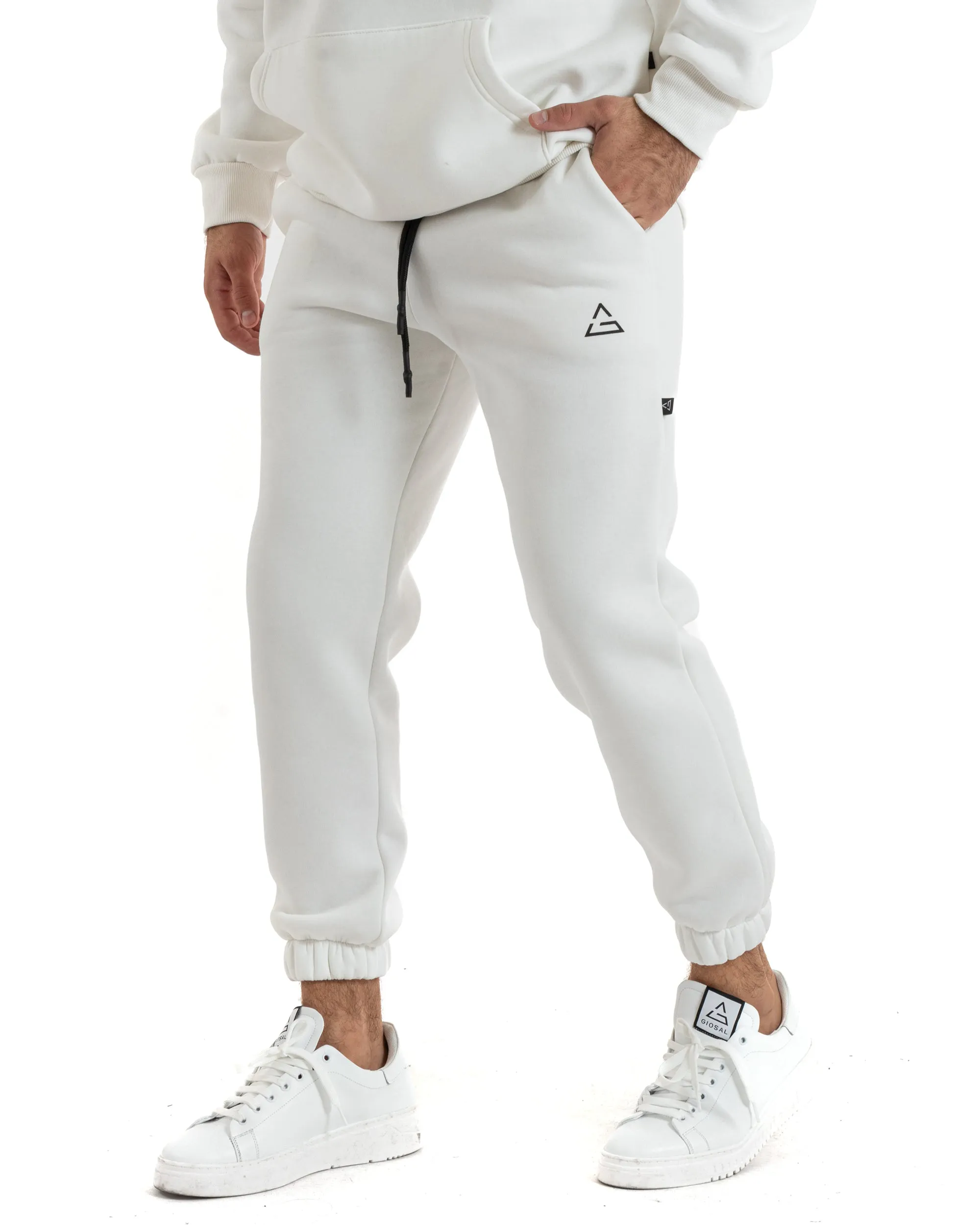 Pantaloni Uomo Pantalaccio Tuta Basic Comodo Caldo Felpato Polycot Bianco GIOSAL-P6028A