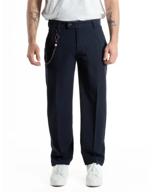 Pantaloni Uomo Viscosa Baggy Fondo Largo Tasca America Abbottonatura Allungata Casual Blu GIOSAL-P5997A