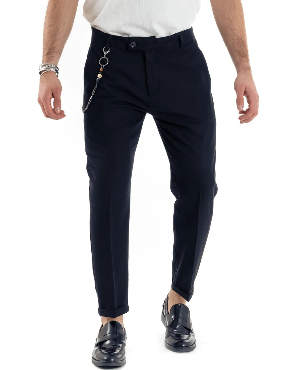 Pantaloni Uomo Viscosa Tasca America Classico Abbottonatura Allungata Casual Blu GIOSAL-P5963A